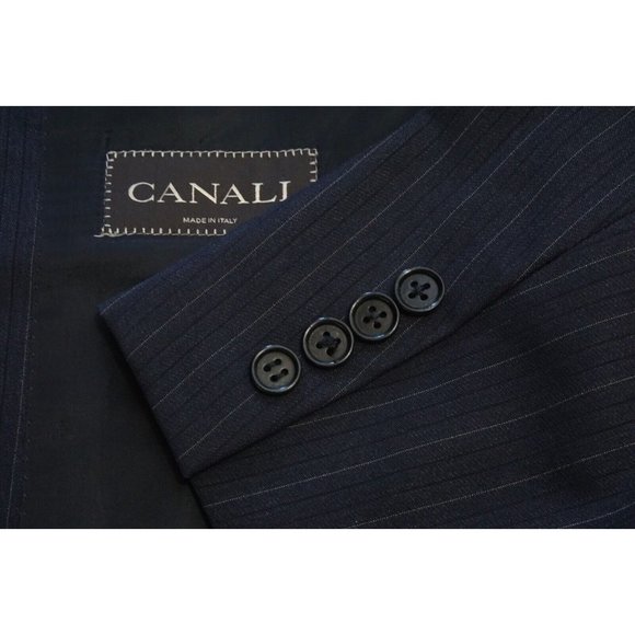 Canali Brown Label Blue Striped 100% Wool 2 Pc Suit Jacket Pants Sz 44L